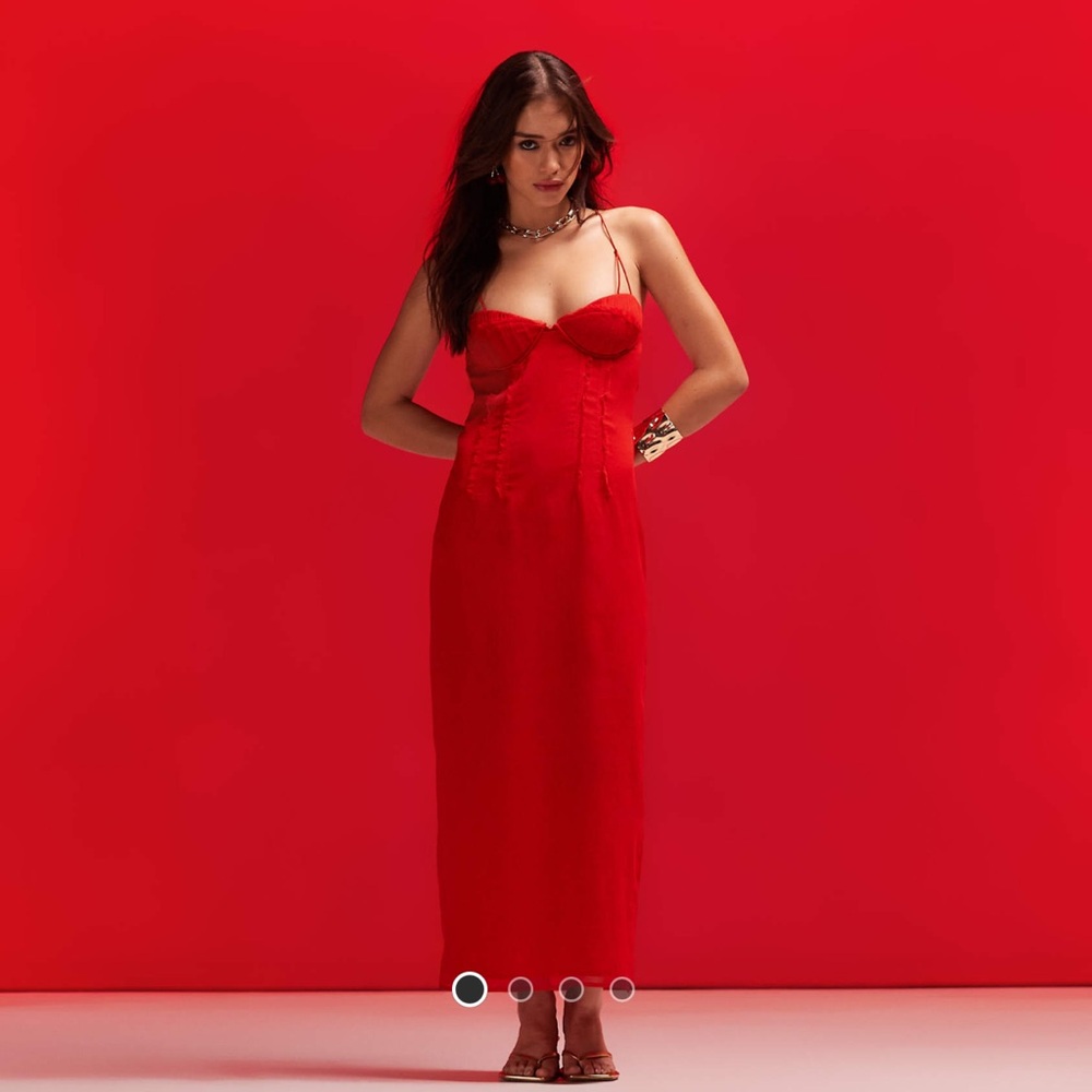 ASOS Chiffon Red Maxi/Midi Dress in Red